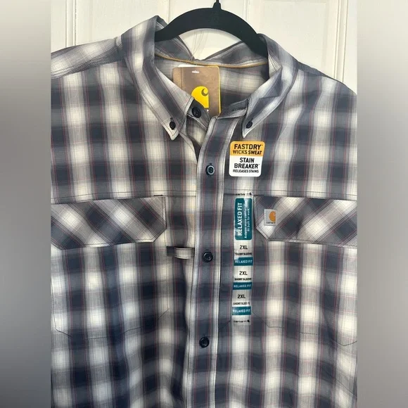 Carhartt NWT Men’s Force Relaxed Fit Short Sleeve Button Front Plaid Shirt - Picture 3 of 14